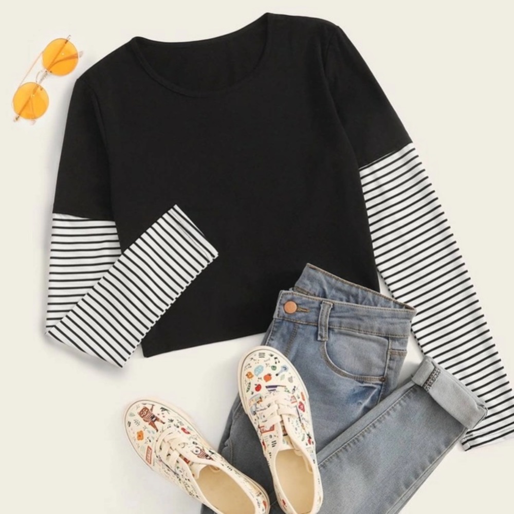 2 in 1 Striped Sleeve Tee